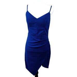 Emerald Sundae Womens Blue Asymmetrical Hem Spaghetti Strap Dress Size Large